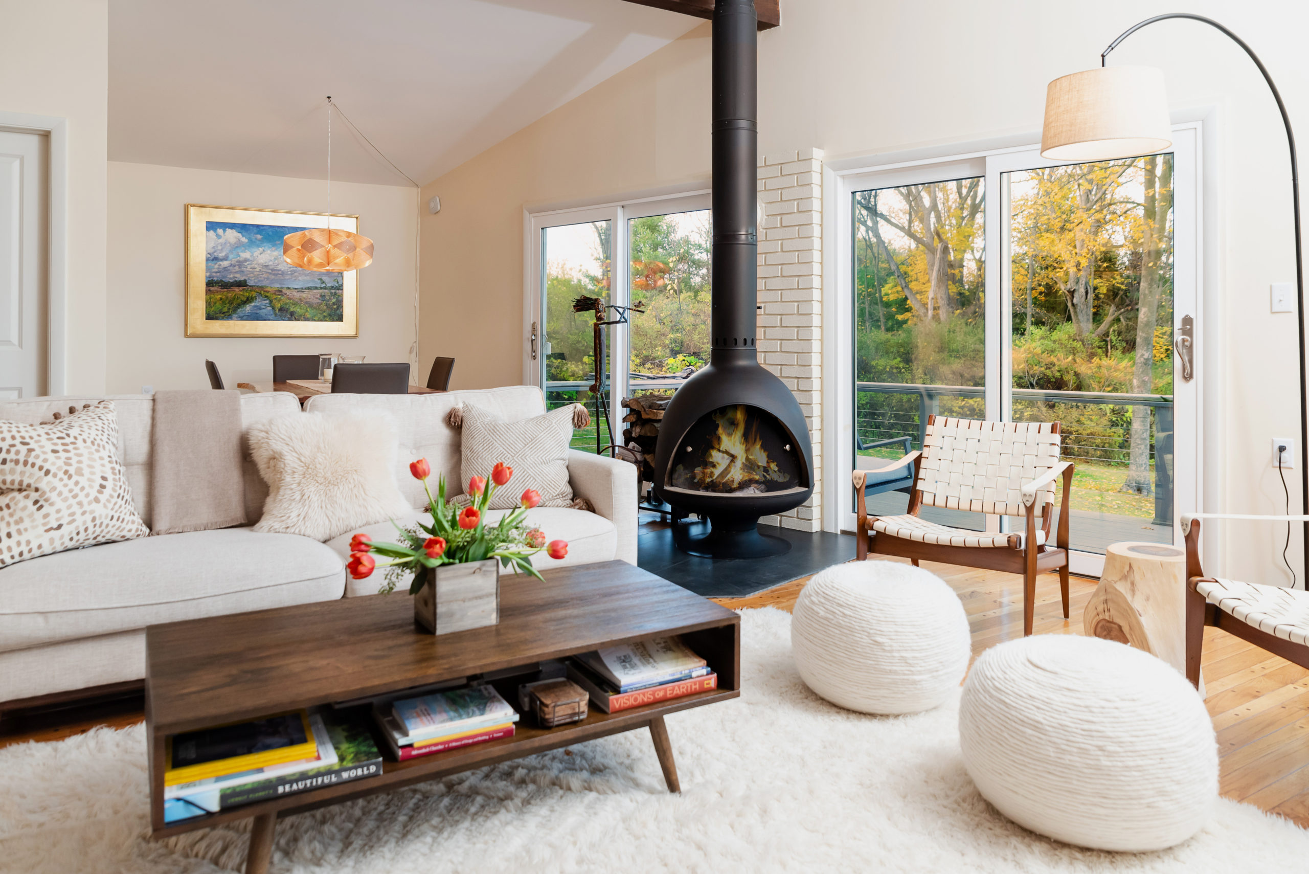 The light-filled living room draws the outdoors in.